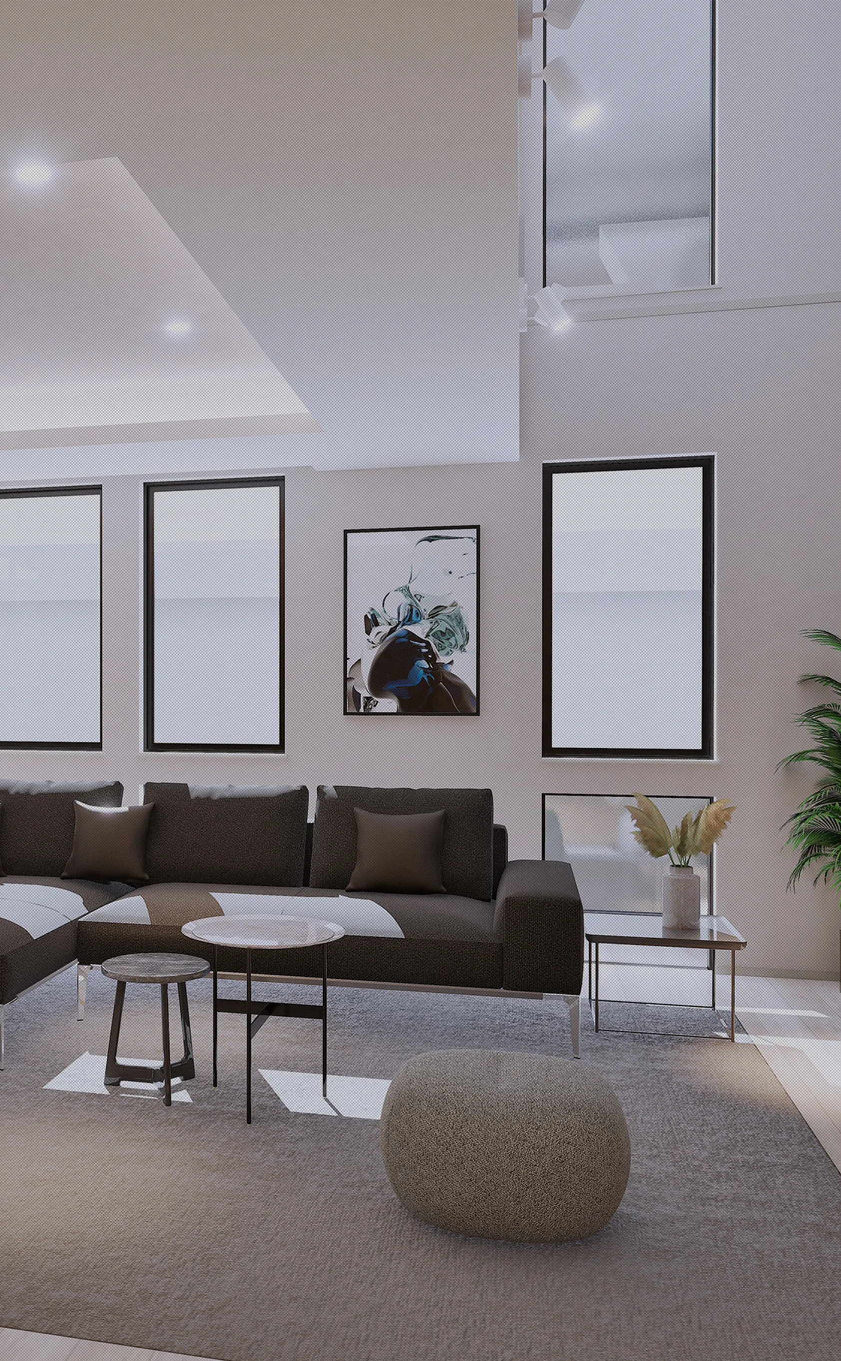 開放的なリビング上の吹抜け～ダイニングキッチンを映した完成予想動画[stage1]