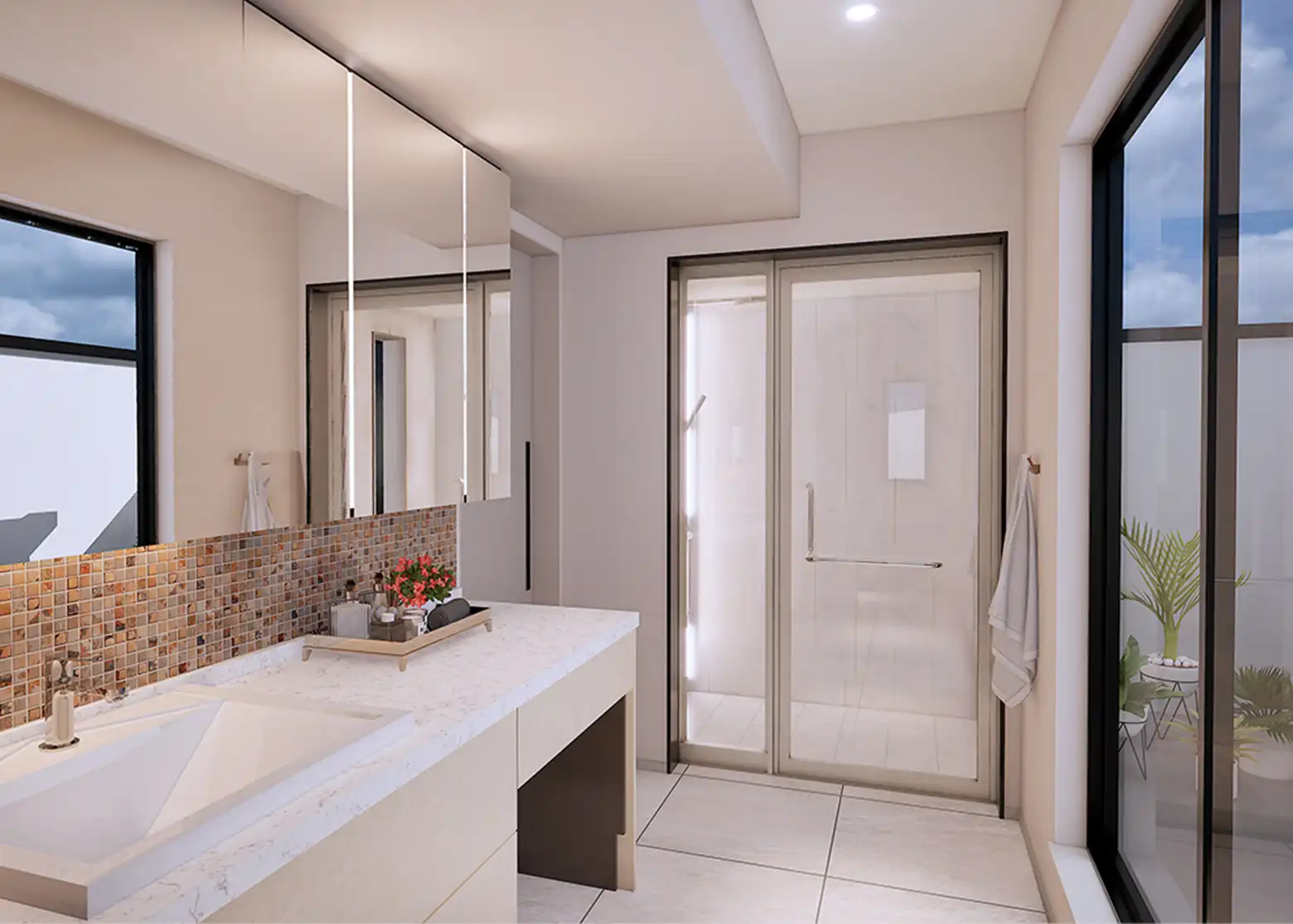 3階のシャワーブース・洗面室を描いた完成予想図[stage1]