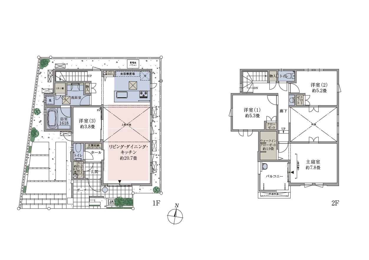 全区画LDKの広さを18畳以上確保