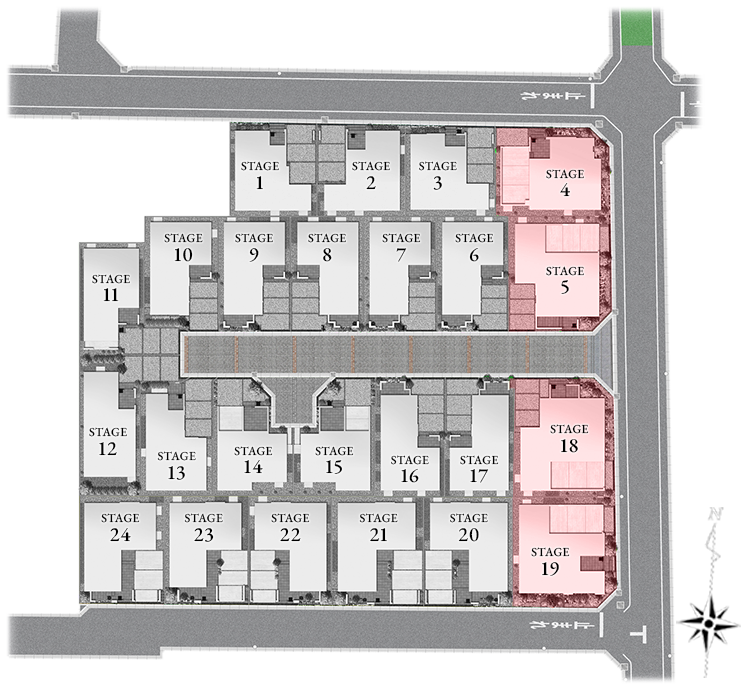 全体区画図。プレミアム住戸の区画がピンクで強調表示されています。