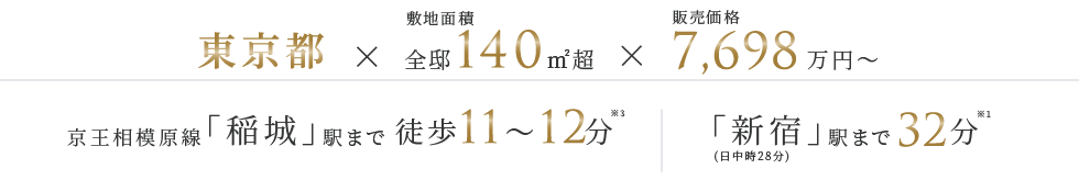 敷地面積150㎡超のゆとりある大型バルコニープラン／「新宿」駅まで32分／京王相模原線「稲城」駅まで徒歩11分