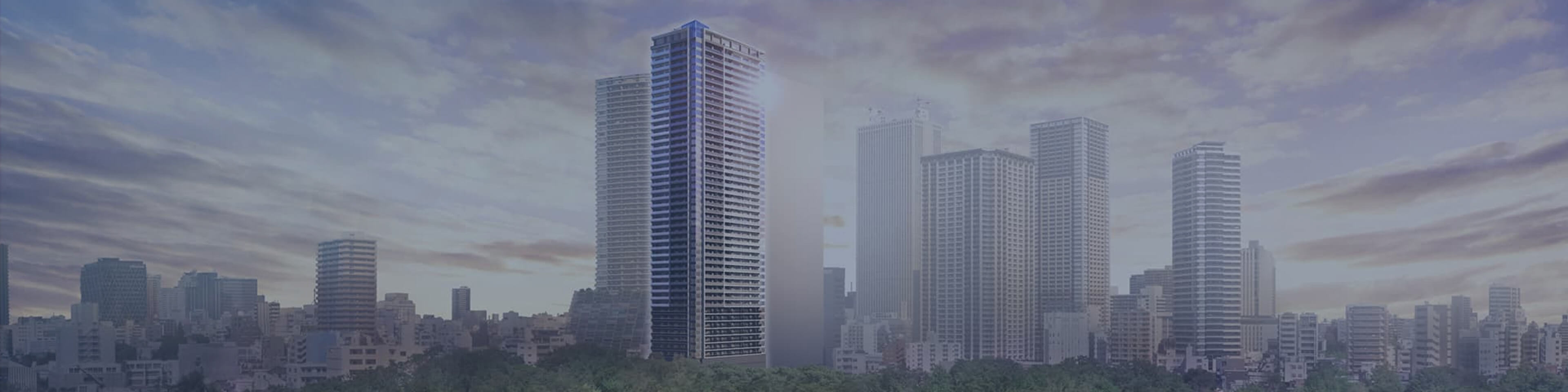 現地南側上空より臨む外観完成予想CG
