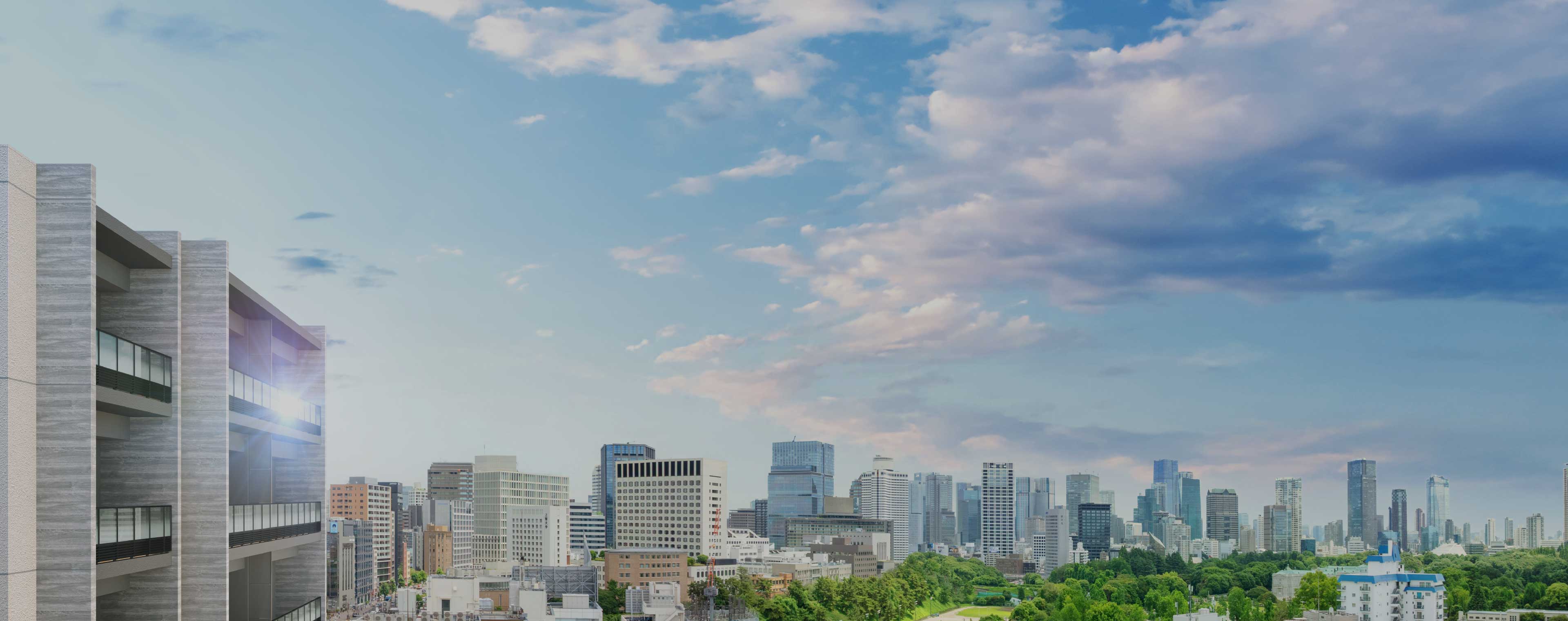 現地西側上空より臨む外観完成予想CG