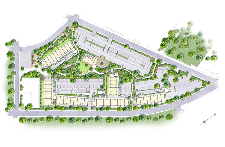 敷地内外の緑に包まれる配棟計画