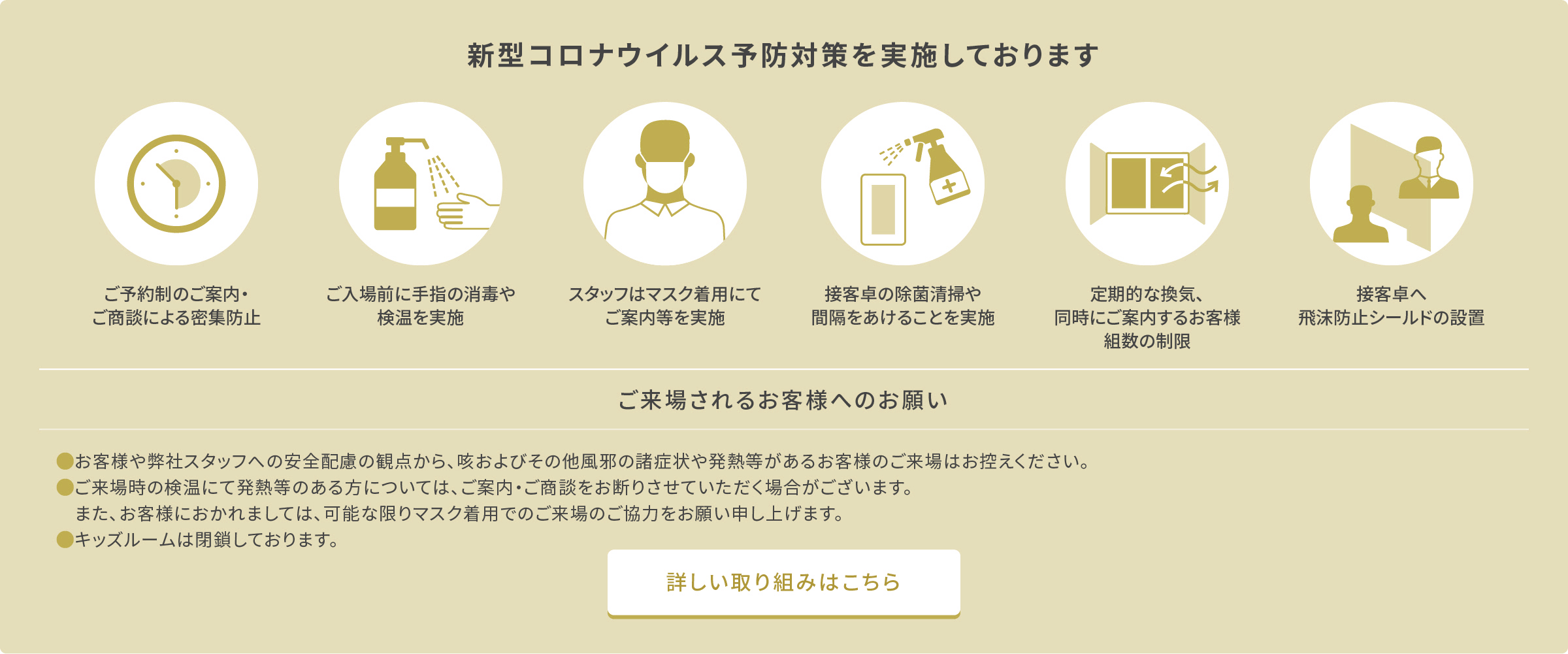 新型コロナウイルス予防対策を実施しております