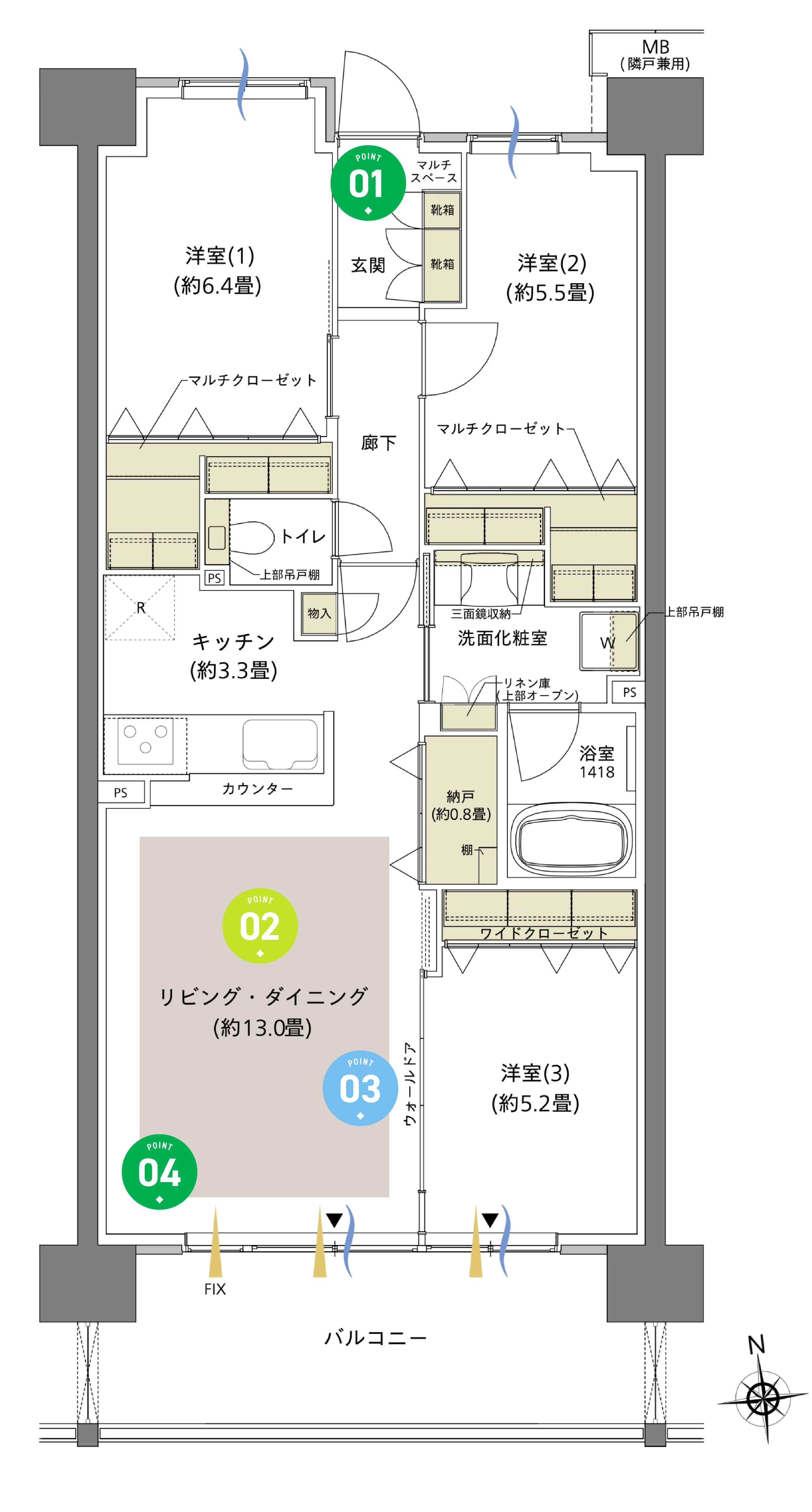 1K8 TYPEの間取り図