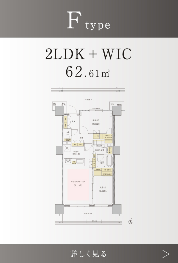 Ftype 2LDK+WIC 62.61㎡