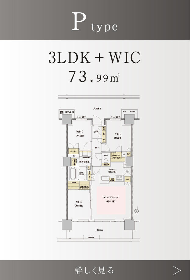 Ptype 3LDK+WIC 73.99㎡