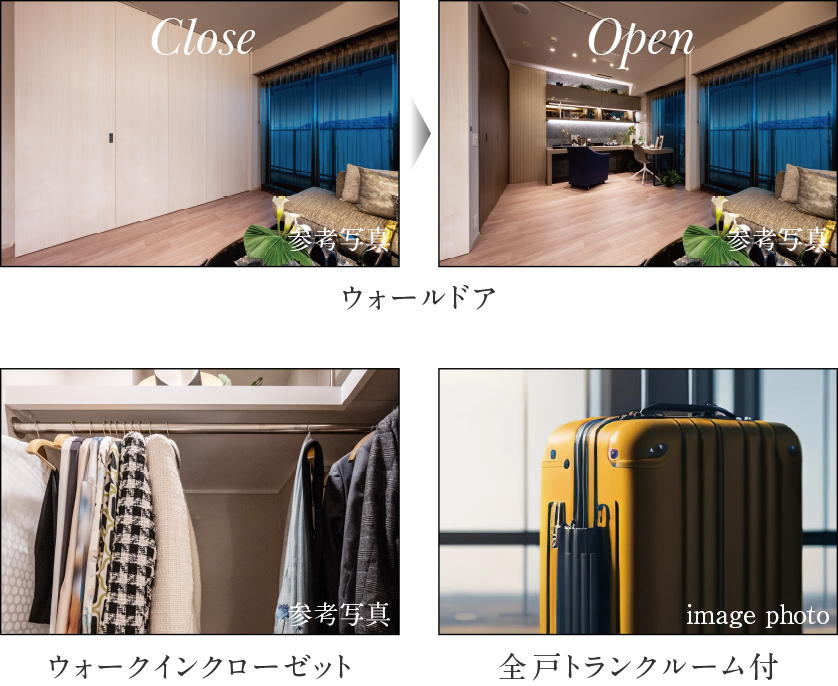 ウォールドア
ウォークインクローゼット
全戸トランクルーム付