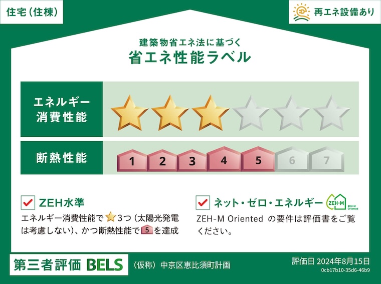 BELS 建築物省エネ法に基づく省エネ性能ラベル エネルギー消費性能星5 断熱性能レベル5