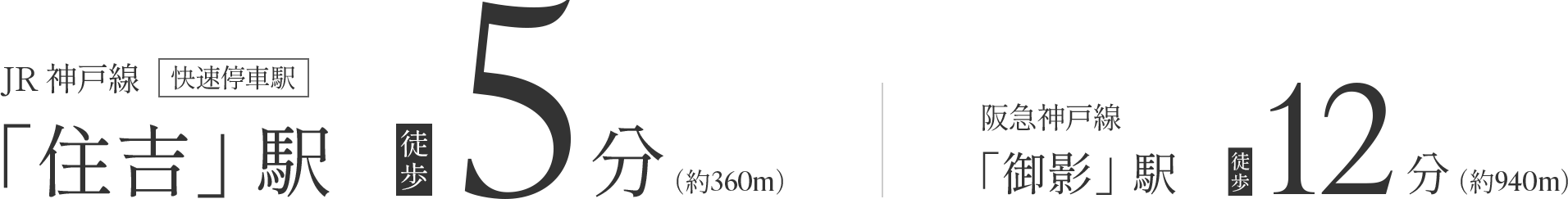 JR神戸線 快速停車駅「住吉」駅徒歩5分　快速停車駅「御影」駅徒歩12分