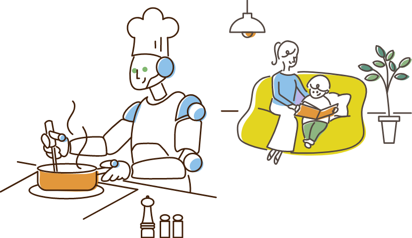 料理をしているロボットのイラスト